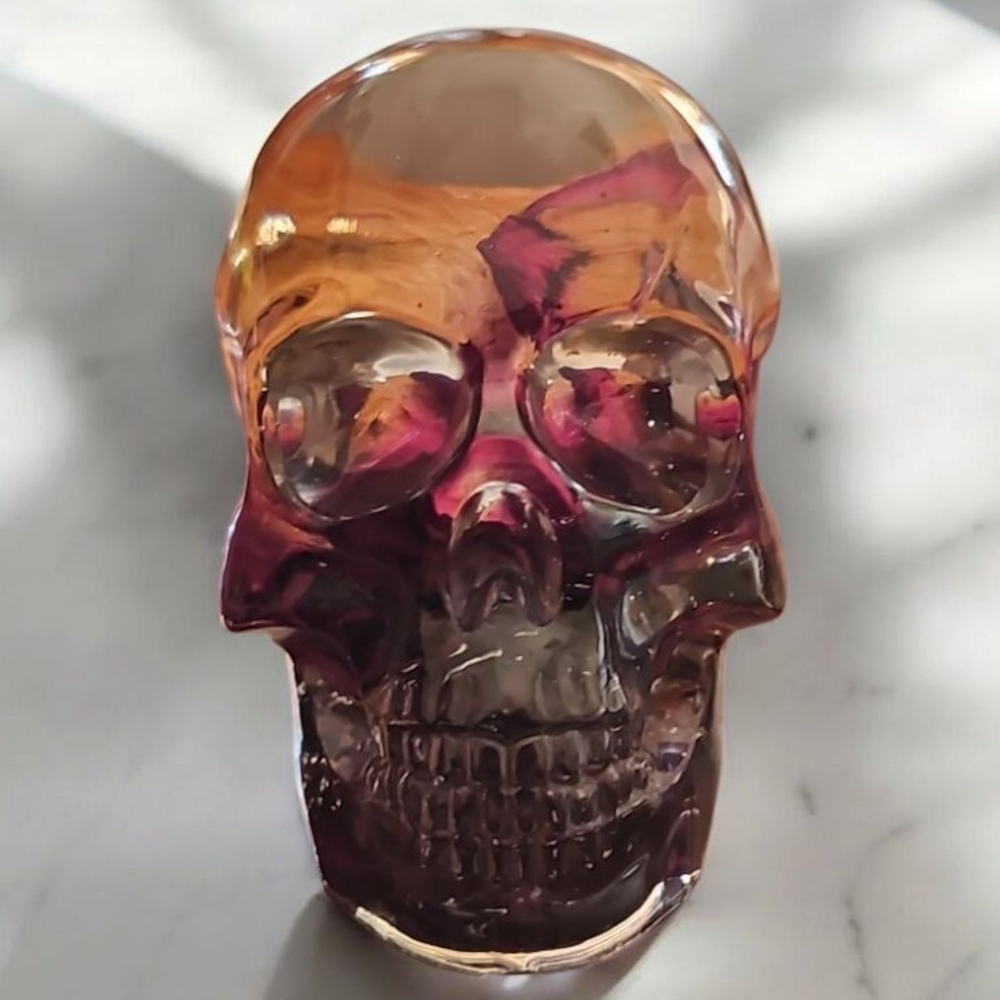 Resin Skull With A Rose Art Piece
